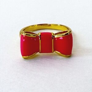 Kate Spade New York Hot Pink Enamel Bow Gold Tone Ring Size 7 WBRU5152